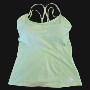 The North Face Athletic Tank Top Built-In Bra Criss Cross Strappy Back Lime M